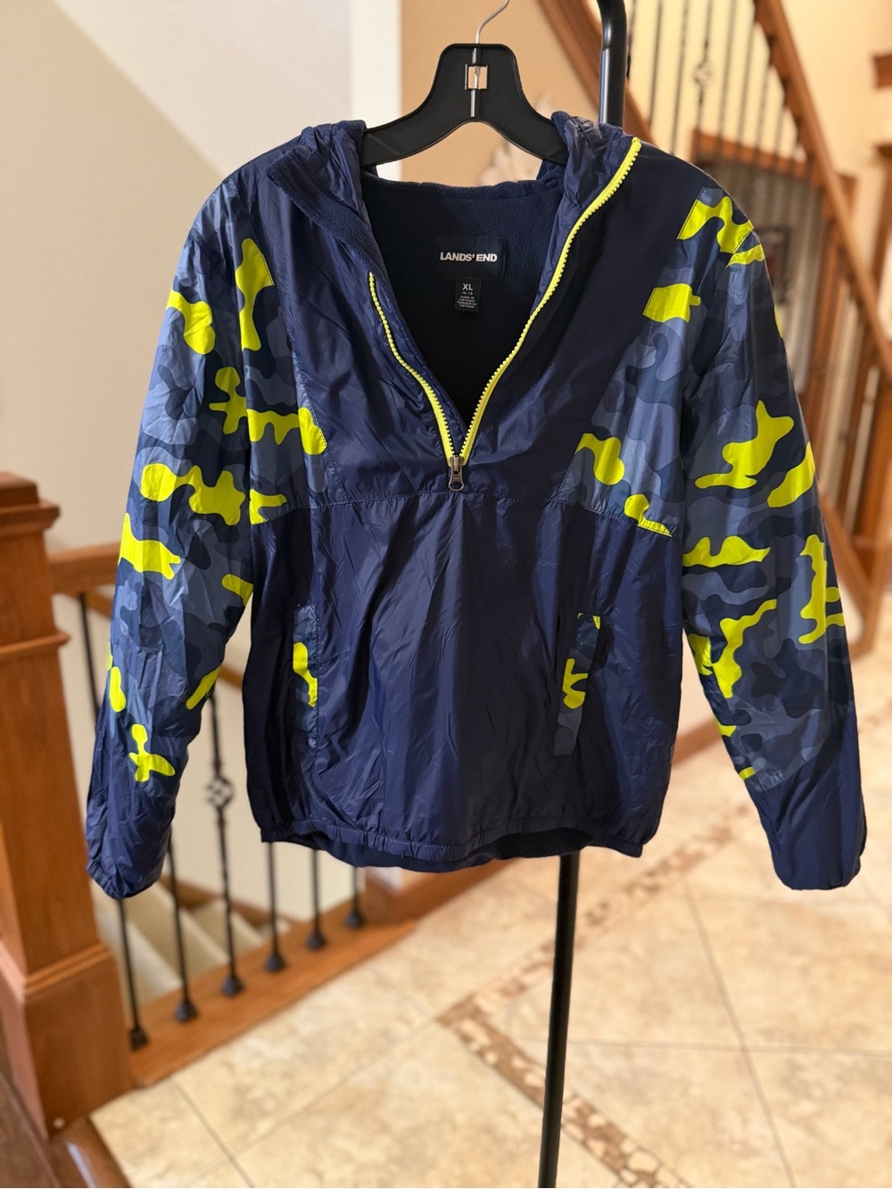 Lands’ End Boys XL 14-16 Camo Fleece Lined Hooded Pullover Jacket EUC